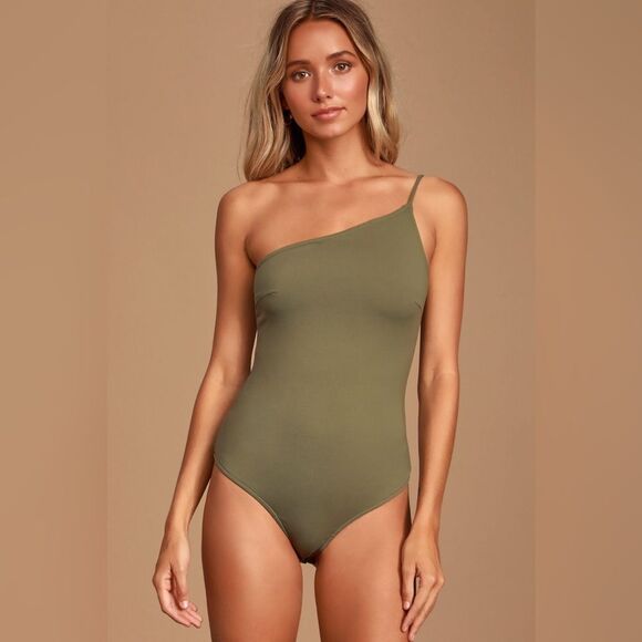 Lulus Tops - Lulus Belleza Olive Green One-Shoulder Bodysuit Large NWT